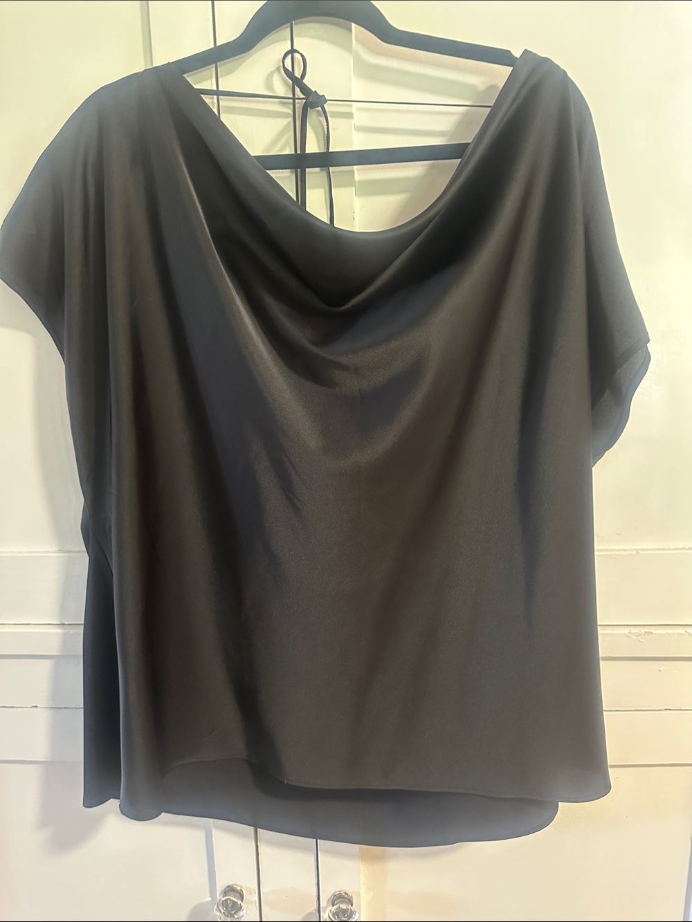 Banana Republic Black Draped Cowl-Back Short Sleeve Blouse